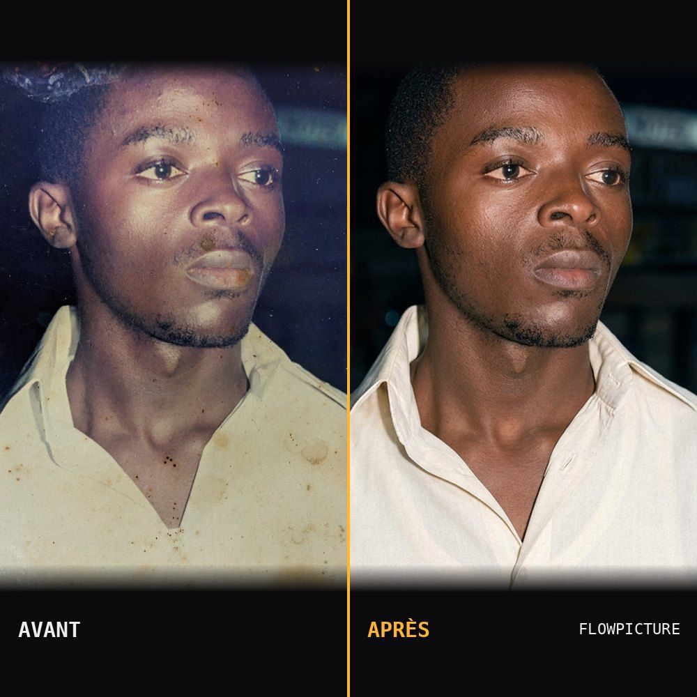 Restauration d’un portrait de jeune homme, avant et après